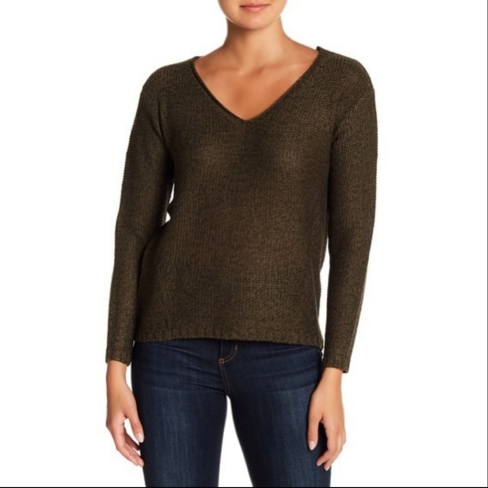 RDI Green Burnt Olive VNeck Knitted Sweater Size S